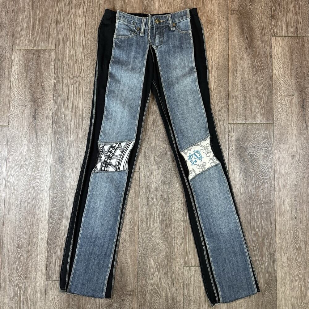 Styles Ever After Reworked Jeans Womens XS Blue Excellent Patchwork Mixed Media